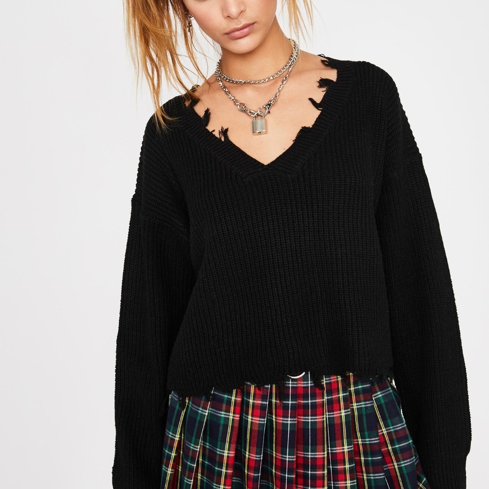 Dolls Kill Missed Class Distressed Sweater